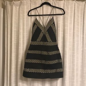 Topshop black cocktail dress with gold studs